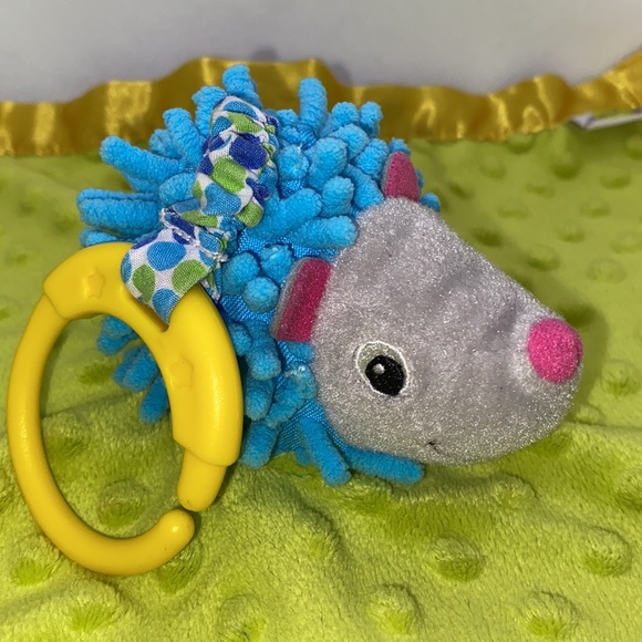 Early Years Plush Hedgehog Clip Minky Dot Baby Security Blanket Lovey Green Blue - Picture 2 of 9